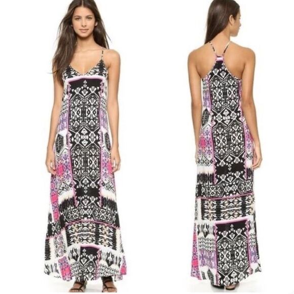 Felicite abstract print retro inspired maxi dress size large - Picture 1 of 8